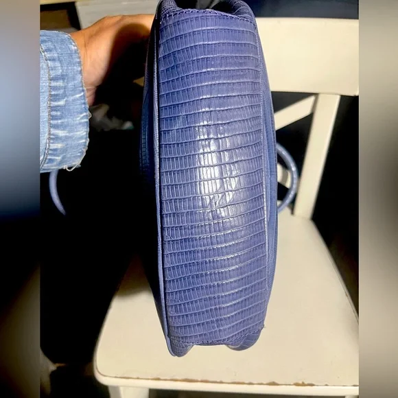 Talbots Alligator Print Leather Handbag Made in Italy. Brilliant Blue! - Picture 2 of 6